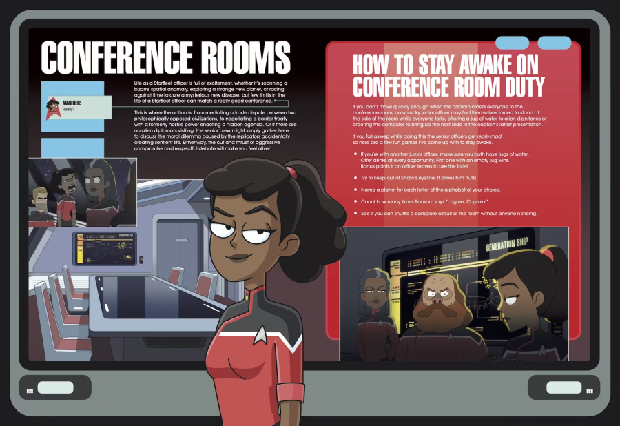 young Black lady looks at viewer with an eyebrow raised, text states, "How to Stay Awake on Conference Room duty"
