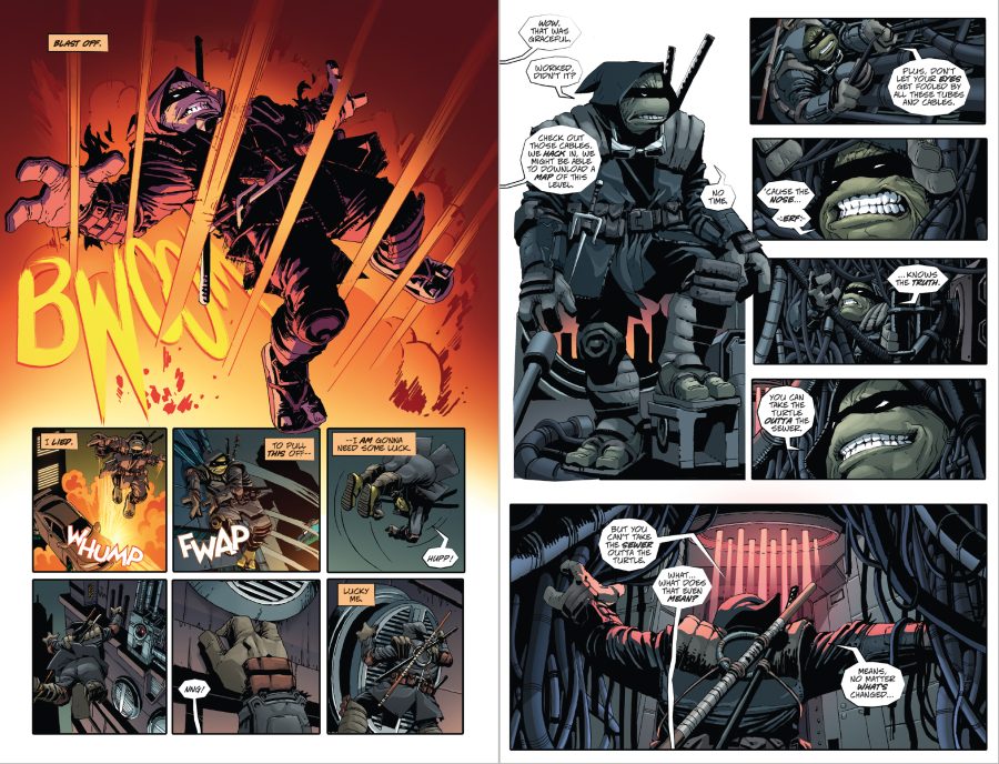 a black-masked humanoid turtles talks to himself before exploding