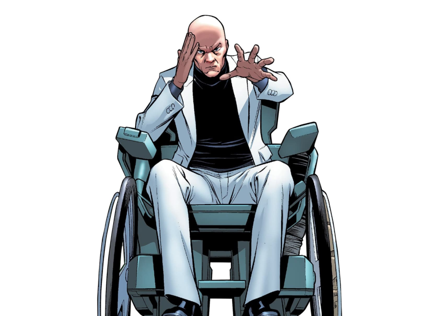 Bald white man in a wheelchair holds his head with one hand and reaches for the viewer with the other.
