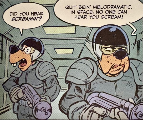 A guard says he hears screaming, but the other guard says in space no one can hear you scream