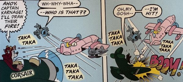Three planes engage in an airfight